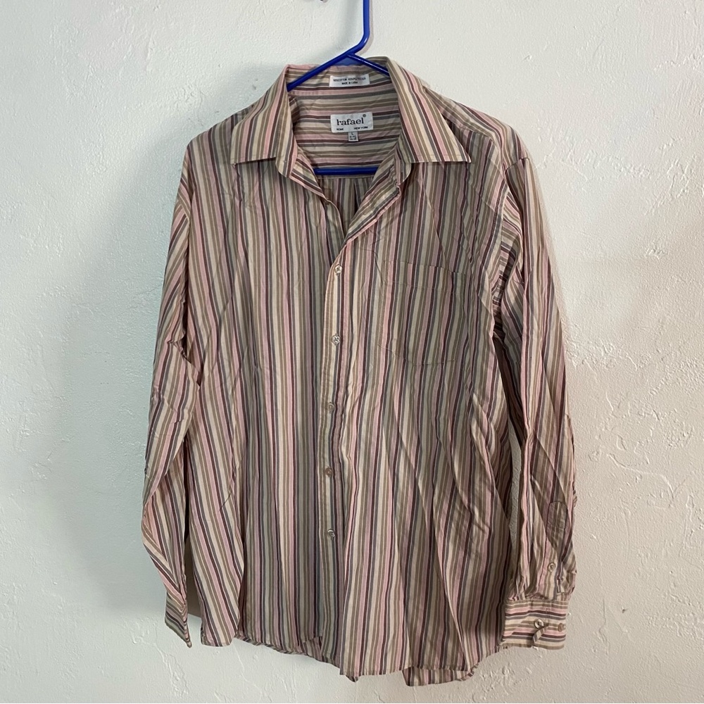 Vintage Rafael Nice Button Up Shirt Men’s Large Pastel Colorful Striped Vertical
